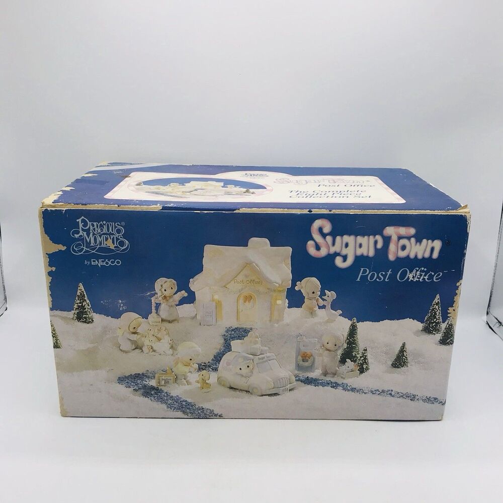 Precious Moments SUGAR TOWN Post Office Set Christmas VTG Open Box